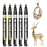 San Jeirie 5Pcs Liquid Chrome Paint Markers, Sliver & Gold Permanent Mirror Metallic Markers, Reflective Gloss for Plastic, Metal, Jewelry, Wheel, Model Painting, Touch Up Repair Kit & DIY Craft