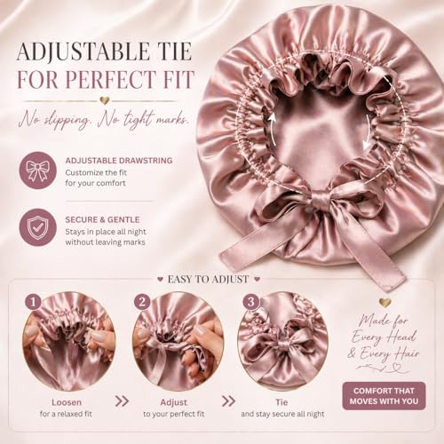 Image of Atrube Silk Satin Hair Bonnet Reversible Reusable Showercap satin bonnet Adjustable Tie Band Women, Scrunchies Comb Satin Wrap,Standard, Multicolor,Free Size