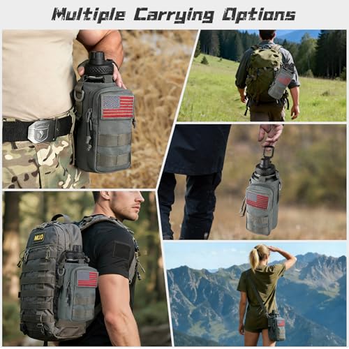 Image of 32 oz Insulated Water Bottle with Sleeve - Tactical Stainless Steel Wide Mouth Gym Water Bottles for Men Sports Workout Hiking with Pouch Gray
