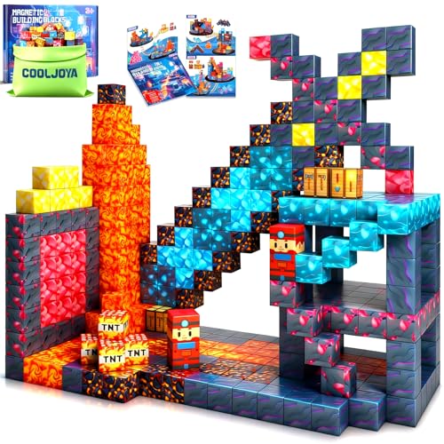 COOLJOYA Magnetic Blocks for kids Boys and Girls Aged 3 4 5 6 7 8 Years Old, Easter Gifts for Kids, Magnetic Building Blocks 54PCS, Stacking Construction Toys Montessori Sensory Toys Halloween