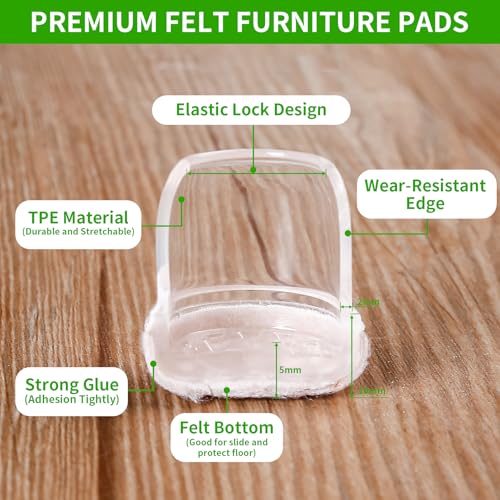 Image of 24PCS Silicone Chair Leg Floor Protectors for Hardwood Floors Fit:0.75-1.1 inch | Round Felt Furniture Pads Rubber Chair Leg Caps, Bar Stool Leg Floor Protectors, Anti-Scratch & Reduce Noise, Clear