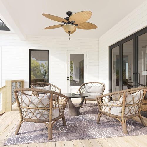 Honeywell Ceiling Fans Palm Valley, 52 Inch Tropical Indoor Outdoor Ceiling Fan with Light, Pull Chain, Three Mounting Options, 5 Palm Leaf Blades, Reversible Motor - 50507-01 (Bronze) - Image 8