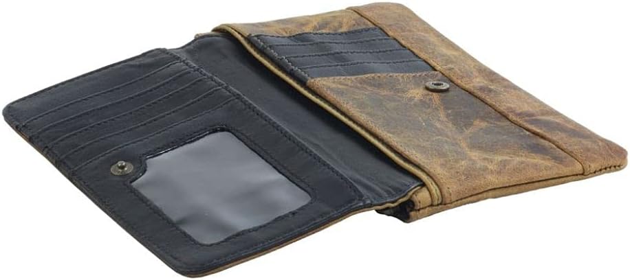 Myra Oakfire Brown Leather and Hairon Wallet - 7x4" Vintage Wallets for Women, Anti-Theft RFID-Blocking, Long Boho-Style Clutch with Space for Cash, Coins, and Cards, Western-Inspired Gift for Mom