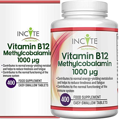Vitamin b12 1000mcg | 400 Premium Easy Swallow Vegan Tablets (6 Months Supply) | High Strength Quality Vitamin B12 Methylcobalamin | Suitable for Vegetarian | Made in The UK by Incite Nutrition®