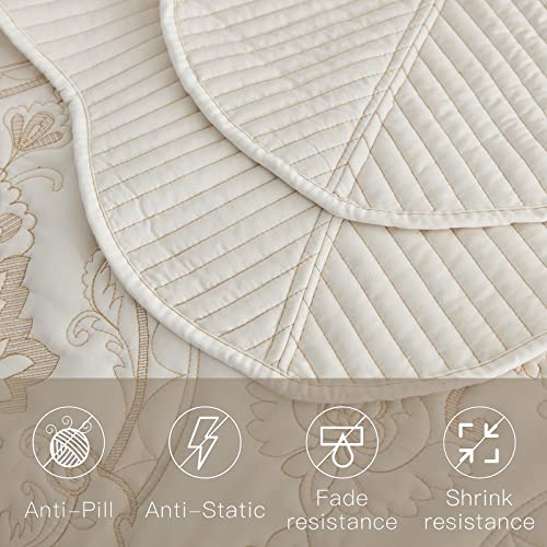 Image of CHIXIN Bedspread Coverlet Quilt Set Full Size - Lightweight Bedding Cover - Beautiful Stitching - 5 Piece Reversible Bedspread - Gorgeous Damask Paisley Pattern (Full, Ivory-Yellow)