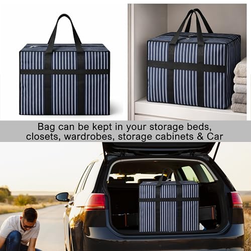 Image of Match Made 1PK Extra Large Heavy Duty Canvas Storage Organizer Bag with Zip | Multipurpose Jhola Thaila with Strong Handles & Base for Home Storage, Travel, Laundry & Wardrobe - Black