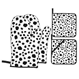 Black Dots Oven Mitts and Pot Holders Sets, Non-Slip Heat Resistant Gloves Potholders Pot Pads for K