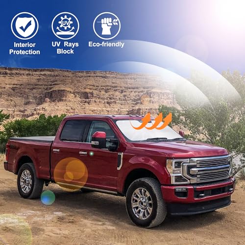 Image of Windshield Sun Shade Custom Fit for 2017-2022 2023 2024 2025 2026 Ford Super Duty F250 F350 F450 F550 Accessories Front Window Sunshade Keep Car Cooler
