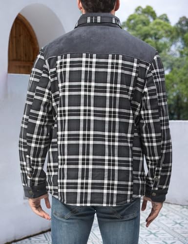 Image of Gihuo Men's Long Sleeve Sherpa Lined Shirts Outdoor Warm Flannel Plaid Jacket Button Down Fleece Coats