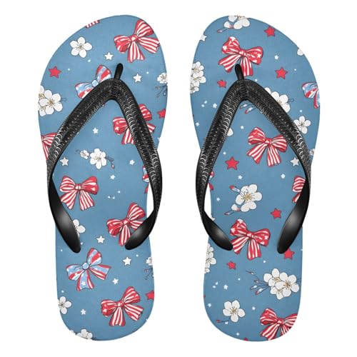 ALAZA Cute Bow White Flowers Flip Flops for Women Fashion Beach Slippers Comfort Mens Flip Flops Non-Slip Rubber Shower Slippers Sandal for Hotel Travel Sport,XS