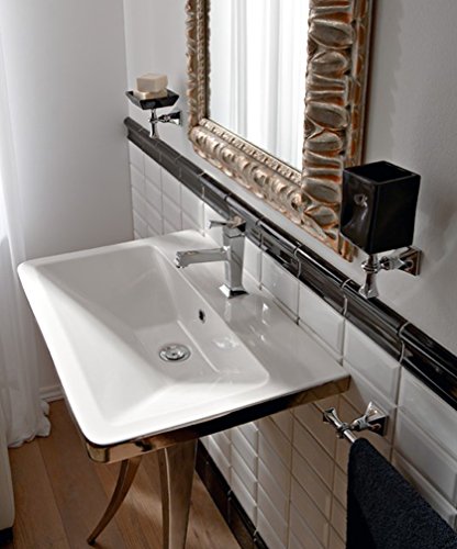 Butterfly Scarabeo Lavabo de salle de bain rétro suspendu/appui blanc/platine 70,5 x 46,5 cm