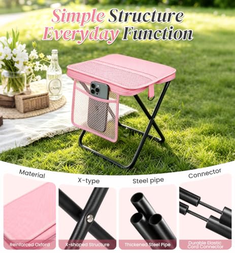 Portable Folding Stool, 14.2" Foldable Collapsible Stool with Side Pockets - image 5