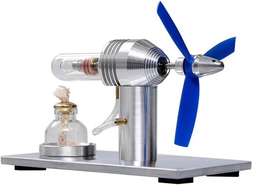 Hot Air Stirling Engine Motor Electricity Generator Kit, 3-Blade Fan Single Cylinder Stirling Engine, Class Teaching Scientific Experiment Education Model Toy