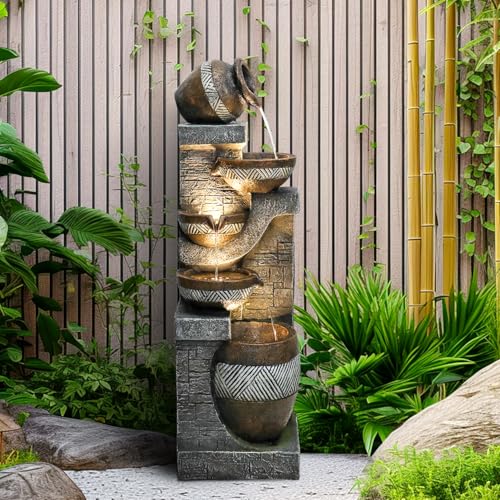 SunJet-5-Tiers-IndoorOutdoor-Garden-Water-Fountain-425inches-Modern-Floor-Standing-Cascading-Water-Feature-Suitable-for-Deck-Patio-Porch-Yard-Decor SunJet 5 Tiers IndoorOutdoor Garden Water Fountain 425inches Modern Floor Standing Cascading Water Feature Suitable for Deck Patio Porch Yard Decor