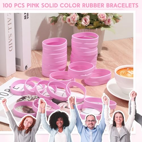 Image of Liliful 100 Pcs Silicone Rubber Wristbands Rubber Wristband Bracelet Bands for Silicone Wristbands for Women Men(Pink)