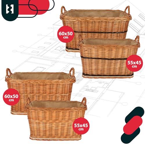 KOTARBAU® Weidenkorb für Brennholz - Holzkorb für Kaminholz - Erntekorb - 60x50 cm - Kaminholzkorb mit Henkel - Holz Tragekorb - Brennholzkorb - Weide - Natürlich - Naturfarbe