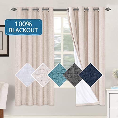 Primitive Linen Curtains 100% Blackout Curtain Drapes Burlap Fabric Curtains with White Thermal
