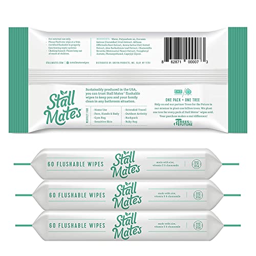 Stall Mates: 60-Wipe Home Pack: Flushable And Hypoallergenic Moist Wipes Made In The Usa. Fragrance And Alcohol Free. Aloe, Cucumber, Chamomile. (4 Pack - 240 Wipes Total) #TOP1