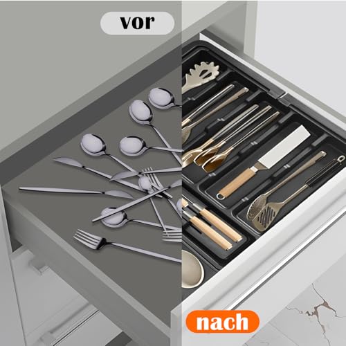 Range-couverts pour tiroirs extensible noir avec porte-couteaux - 7