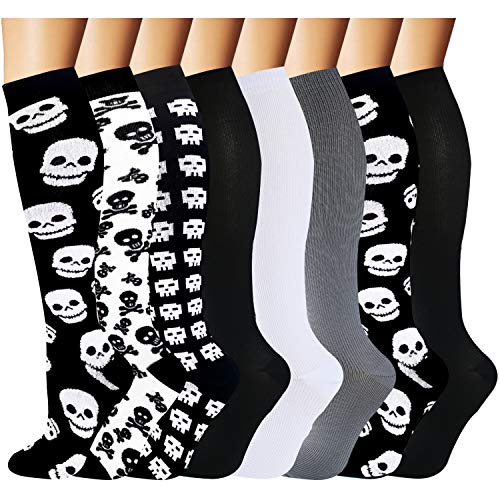 Compression Socks For Men & Women -8 Pairs- Best for Running, Athletic, Medical, Pregnancy and Travel (C4-Black / White / Black / Black / White / Gray / Black / Black (8 pairs), Large / X-Large)