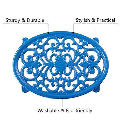 Jogreful GRF-T0088RB Round Cast Iron Trivet Royal Blue Trivet Mats Metal Trivets thumb #1