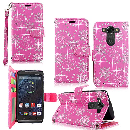 Motorola Droid Turbo / XT1254 Case - Cellularvilla Pu Leather Wallet Card Flip Open Pocket Case Cover Pouch for Motorola Droid Turbo / XT1254 (Pink Glitter)