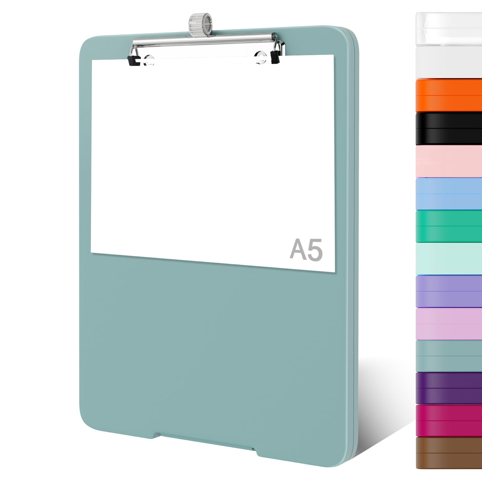 Piasoenc Small Clipboard with Storage, A5 Organization Box with Pen Holder, Plastic Clipboard with Low Profile Clip for Nurses, Teachers, Teal