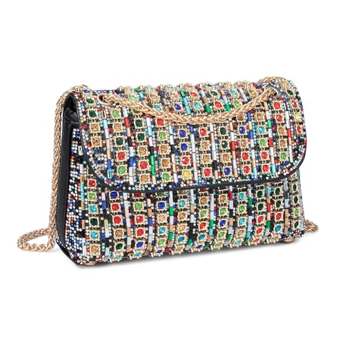 Gets Sparkly Rhinestones Clutch Purses for Women Purses and Handbags for Wedding Party Evening Crossbody Bag with Chain (1-Multi-Colored)