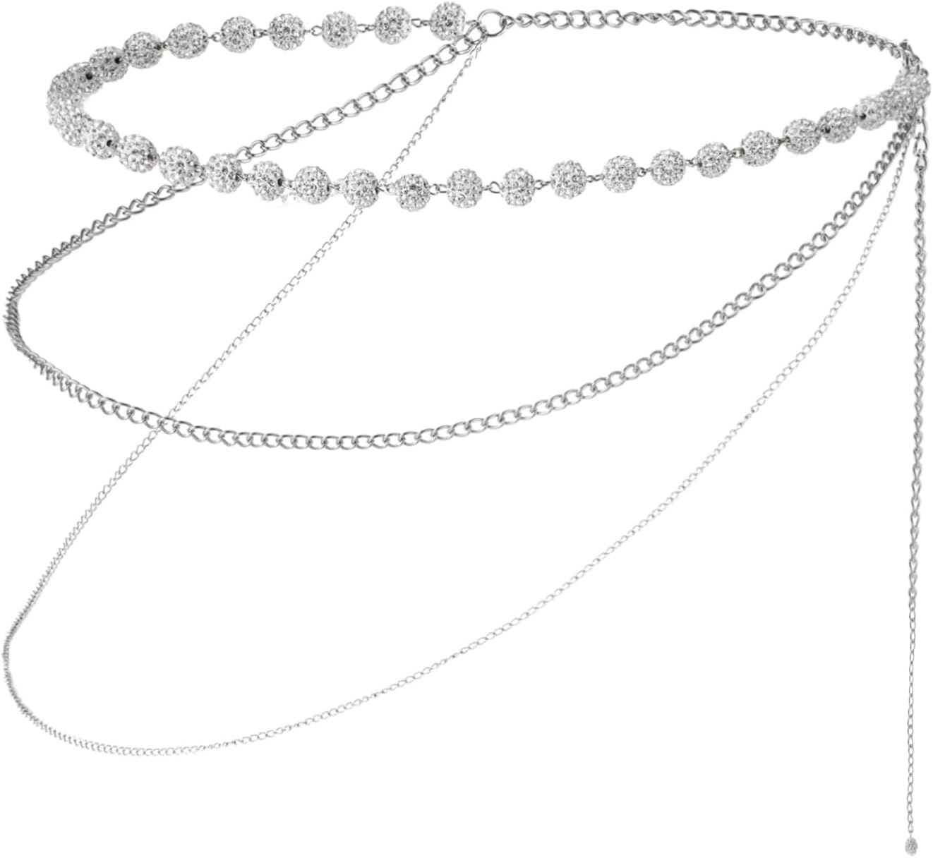 Quelay Silver Waist Chain Belt for Women, Sexy Body Belly Chain Jewelry with Ceramic Beads, Adjustable Link Metal Belt for Dresses, Bikini, Beach & Concerts