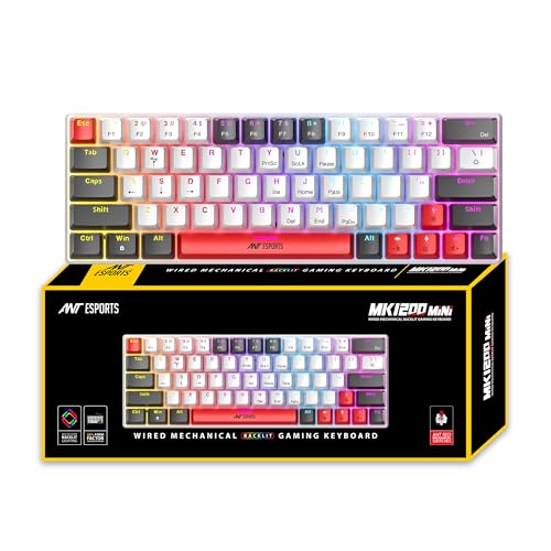 Image of Ant Esports MK1200 V2 Mini 60% Mechanical Gaming Keyboard with Red Switches| 63-Key Compact Wired Keyboard |Rainbow RGB Backlit |26-Key Anti-Ghosting|Double-Shot Keycaps|USB for PC & Laptop