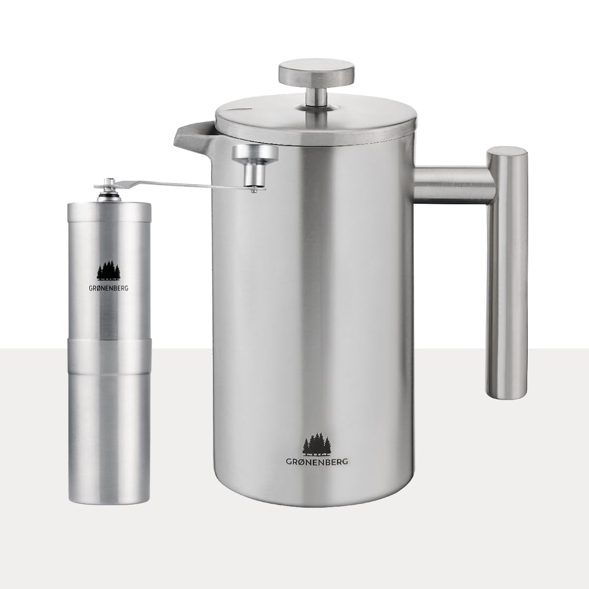 Groenenberg Spar Set 1 | French Press Thermo 320ml + Kaffeemühle manuell | Edelstahl Kaffeepresse Kaffeebereiter + Handkaffeemühle