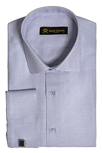 Jack Martin - Camisetas formales Puppytooth con gemelos - Camisas de vestir ajustadas para hombre, azul marino, S Cover