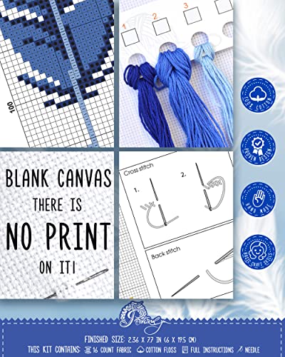 Image of Povitrulya Blue Feather Cross Stitch Bookmark Kit - DIY Embroidery Gift for Booklovers