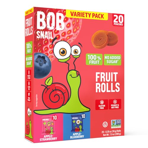 Bob Snail Fruit Roll Ups – 20 Fruits Snacks for Kids Mix Flavor, 7oz