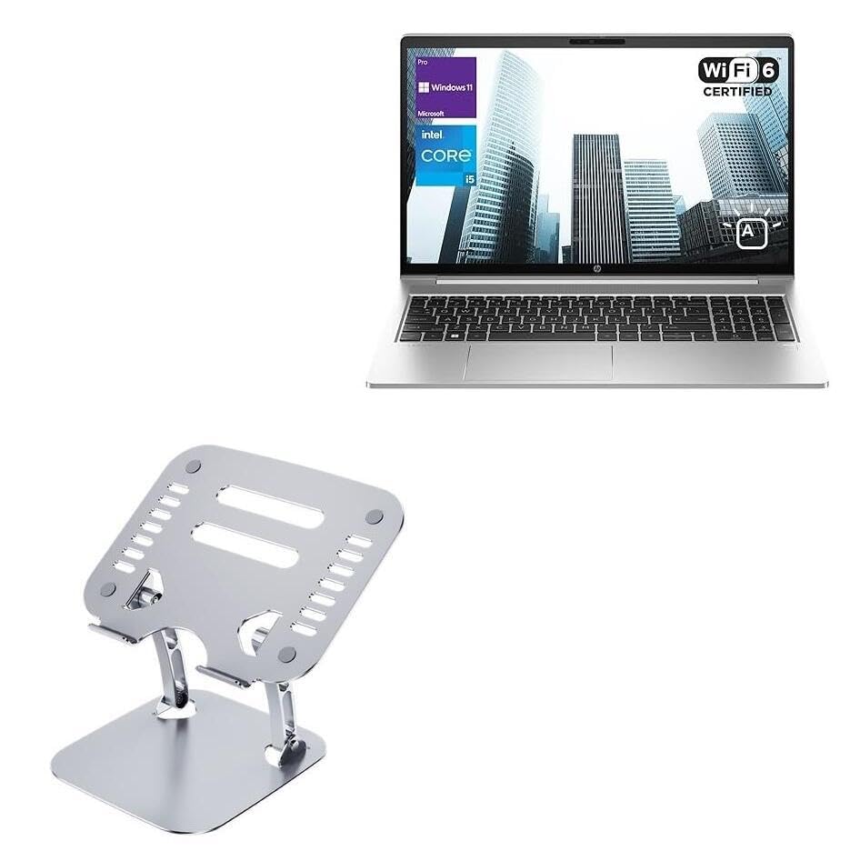 BoxWave Stand and Mount Compatible with HP ProBook 450 G10 (15.6 in) - Executive VersaView Laptop Stand, Ergonomic Adjustable Viewing Angle Metallic Riser - Metallic Silver