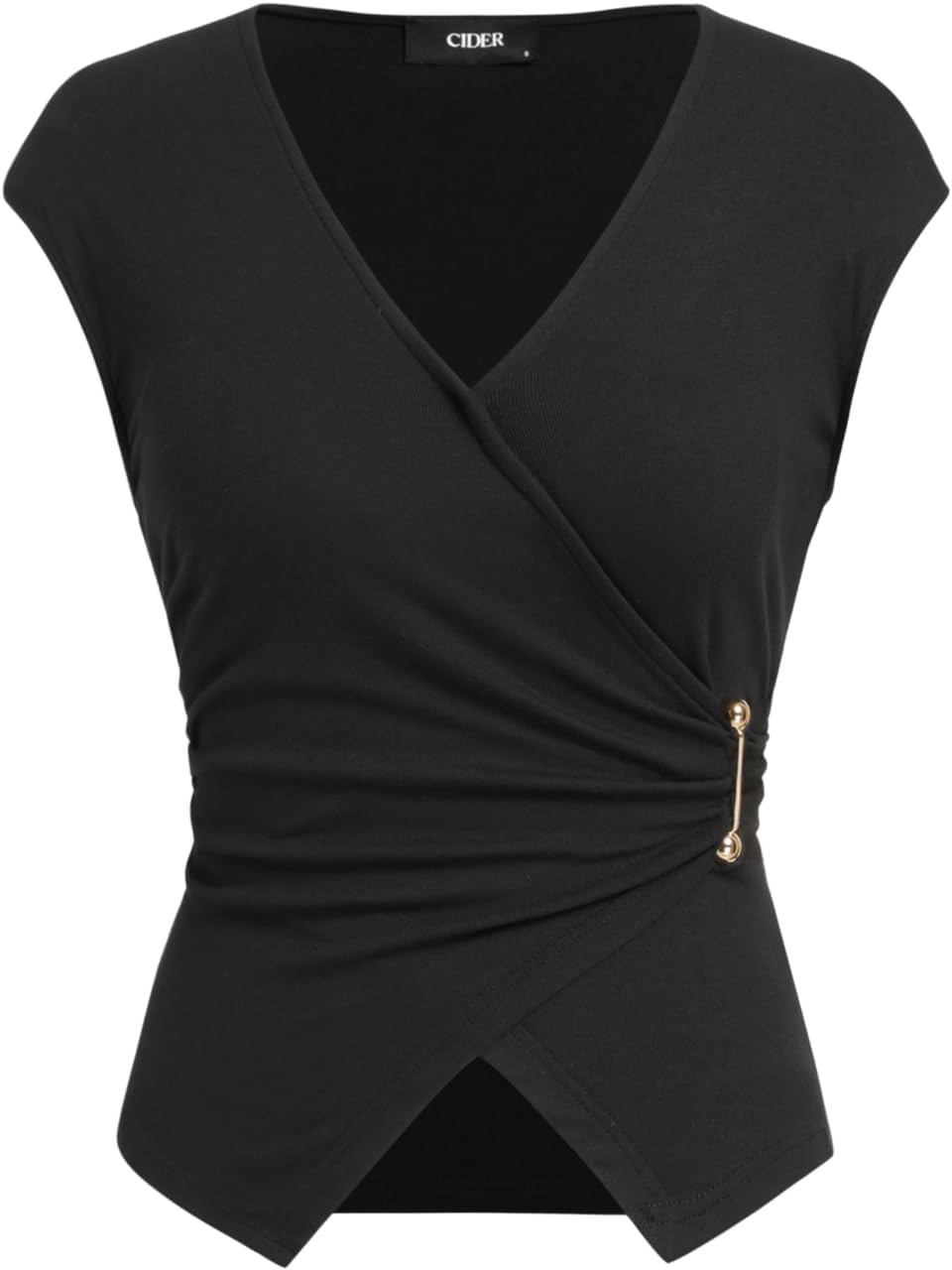 CIDER Summer Wrap Tank Tops for Women Crop V Neck Cap Sleeve Tee Slim Fit Tshirts Casual Outfits Trendy 2026