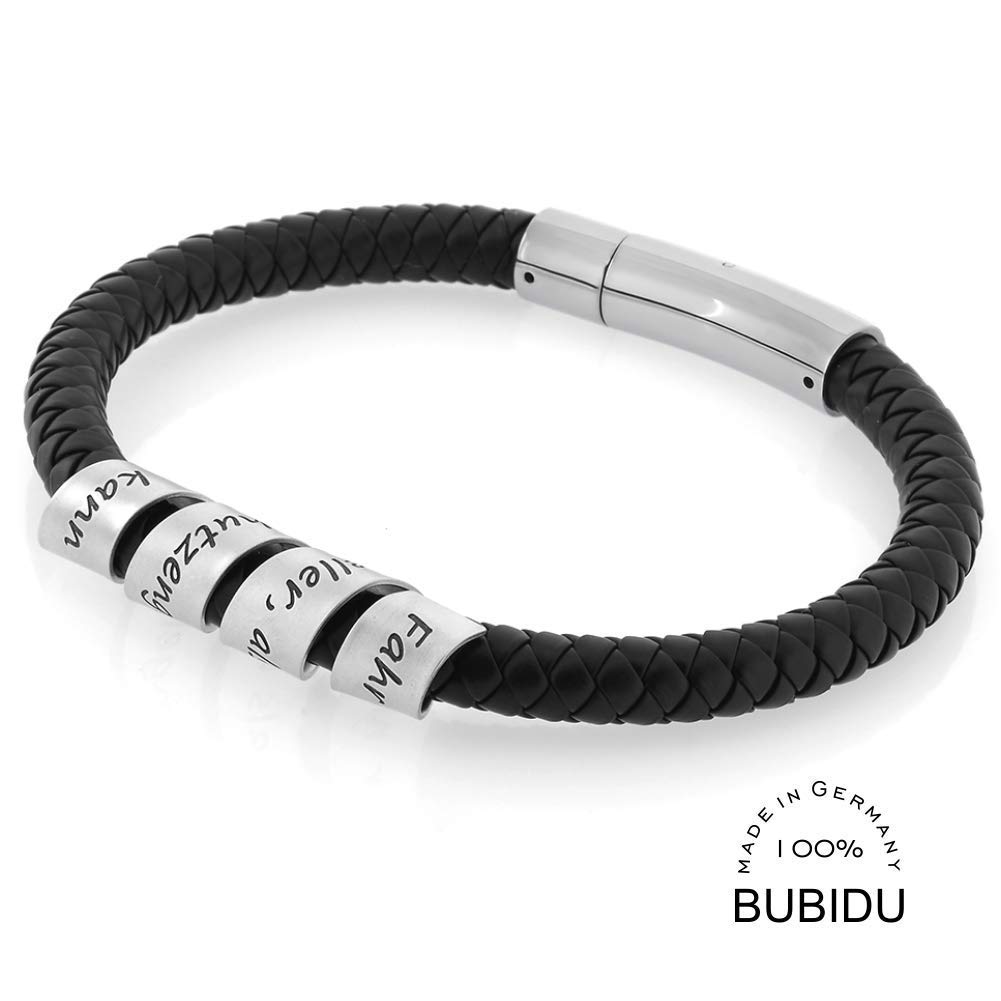 Herrenarmband mit Gravur braun Männer Armband 925 Silber Herrenschmuck mit Namen Herren Namensarmband braunes Kautschuk Armband Männer geflochten