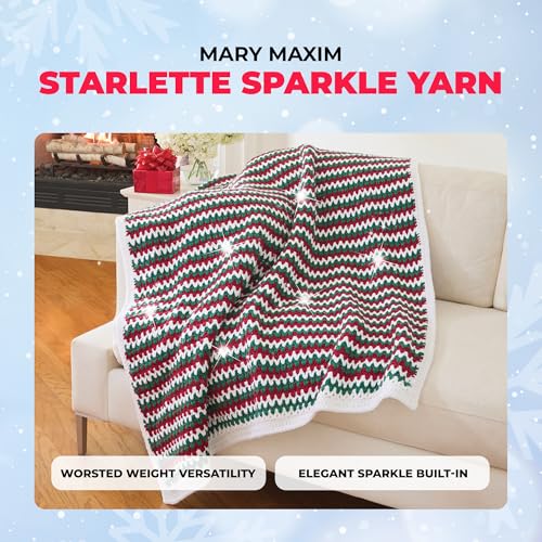 Image of Mary Maxim Starlette Sparkle Yarn, Medium Worsted Weight Yarn for Knitting and Crocheting, Acrylic Polyester Blend for Blankets, Clothing, and Decor, 196 Yards Christmas