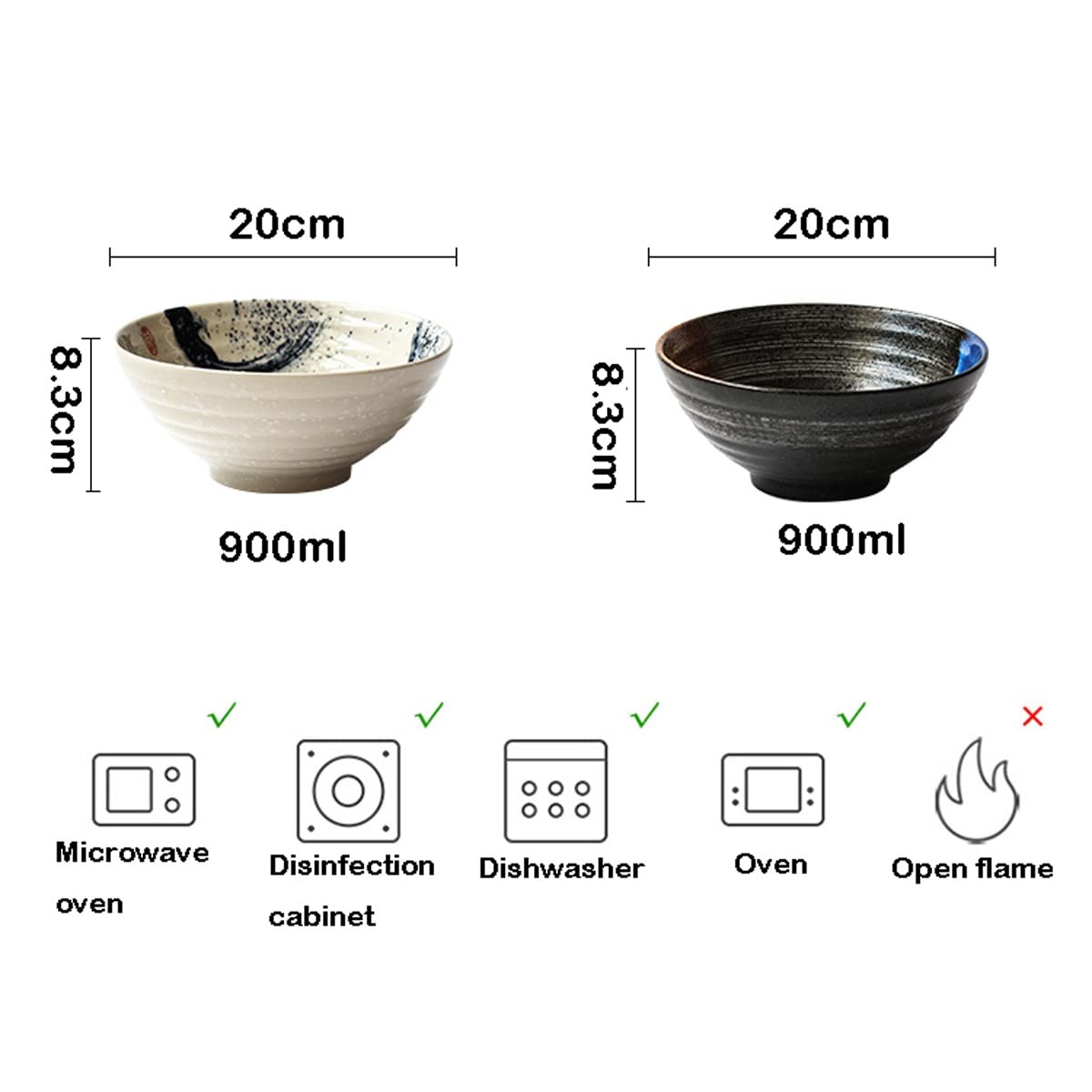 Duża miska do ramenu, ceramiczna miska na zupę 7,5 cala porcelanowe miski do serwowania do kuchni, salaterki z owocami w stylu retro na makaron udon makaron deserowy obiad