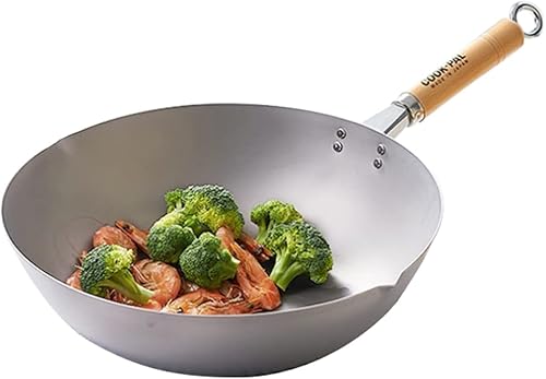 KONCO Sartén de titanio puro sartén antiadherente sin revestimiento con mango de madera antiquemaduras para cocina y hogar 121314 pulgadas 997