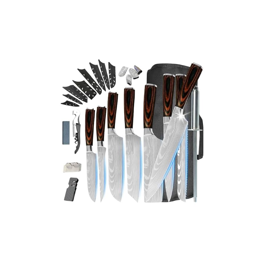 STEADY HOME™ Professional Chef Knife Set, 8 Pieces High Carbon Stainless Steel Masterchef Knives with Knife Sharpening Rod Roll Bag and More Kitchen Gadgets, Ultra Sharp Kitchen Knives Set