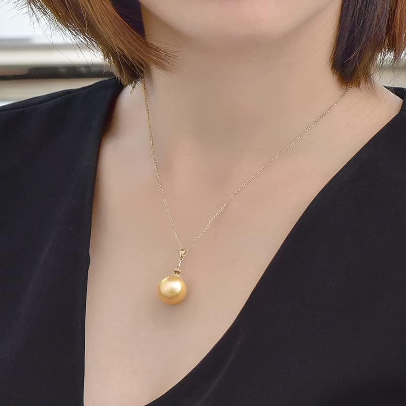 NONNYL Genuine South Sea Pearl Necklace, Saltwater Golden Pearl And 18K Gold Pearl Pendant Necklace, Golden Pearl Gifts for Women Her Grandma Wife