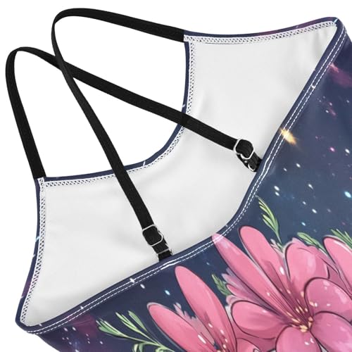 Pigsaly Girls One Piece Swimsuits Cute Fish Pink Florals Kids Cross Back Swimwear Toddler Beach Sport Bathing Suit 3T4