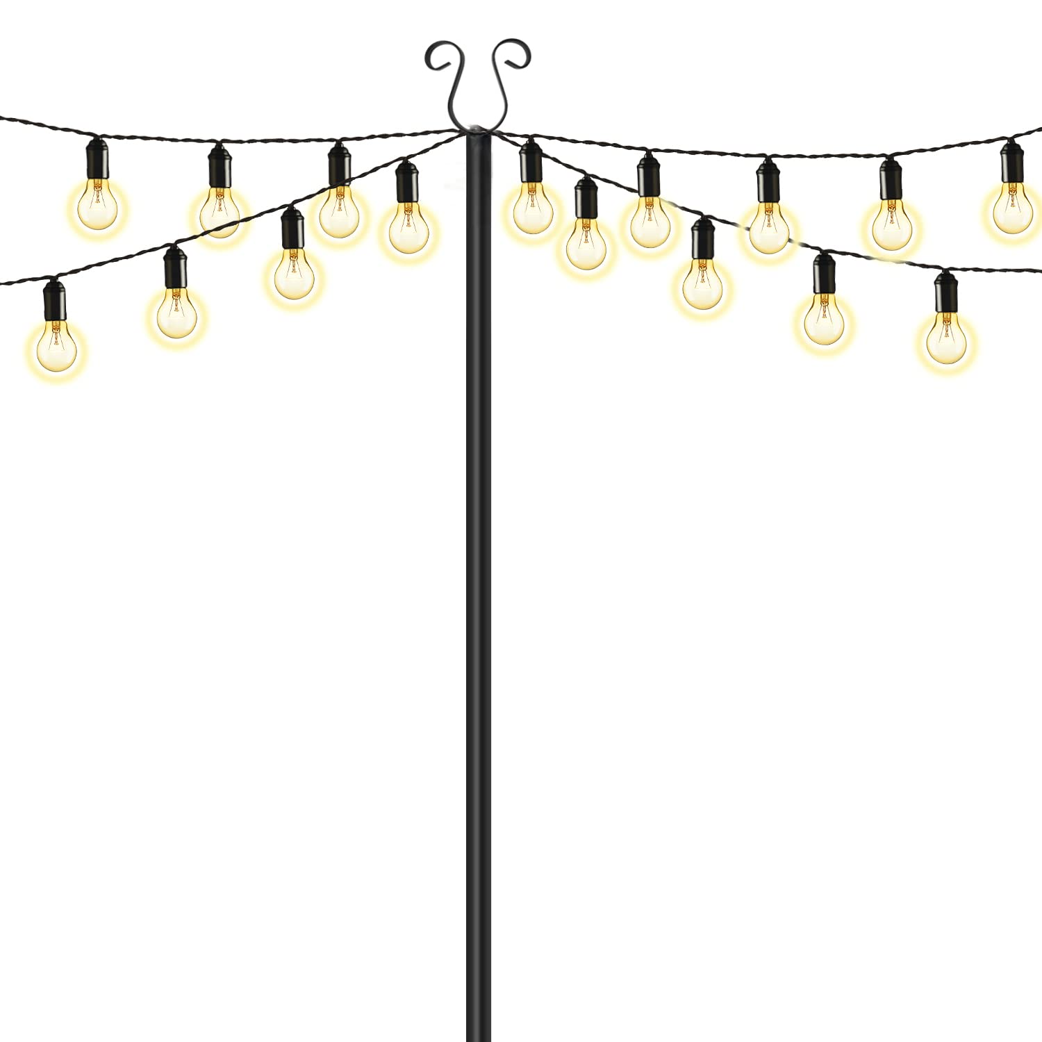 MIXXIDEA Metal String Light Pole for Outside 8.9 FT Garden Pole with Hooks for Hanging Christmas Lights 5-Prong Lighting Stand for Parties, Wedding, Pack of 1