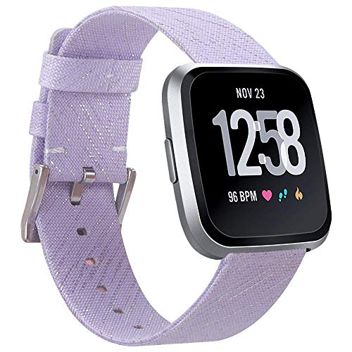 EZCO Compatible with Fitbit Versa Bands, Woven Fabric Breathable Watch Strap Quick Release Replacement Wristband Accessories Compatible Versa Smart Watch Women Man (Light Purple)