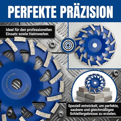 Diamant Schleiftopf 180mm × 22,23mm, Beton Schleifscheibe für Schleifarbeiten mit Beton und harten Baustoffen Granit Naturstein Estrich Putz Marmor (Blau, 180mm)