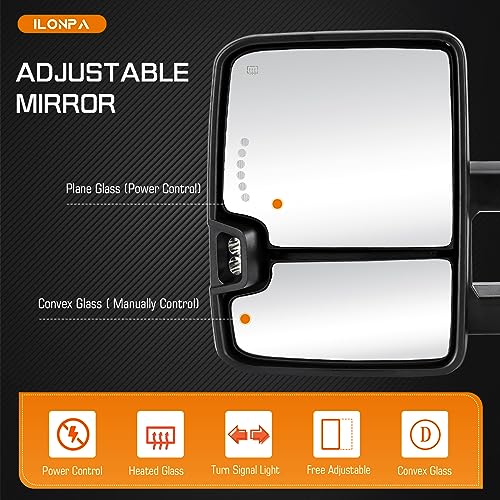 Towing Mirrors Rear View Mirrors fit for 2007-2014 Chevy Silverado GMC Sierra 1500 2500 3500 HD Yukon XL 1500 2500, 2014 Suburban Power heated Tow Side Mirror with Turn Signal
