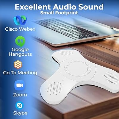 Skywin Bluetooth Conference Speaker with Microphone, Portable Wireless Speaker for Office Desk, Computer, and Laptop, Bluetooth Microphone for Conference Room, and PC, Smart Speakerphone (White)