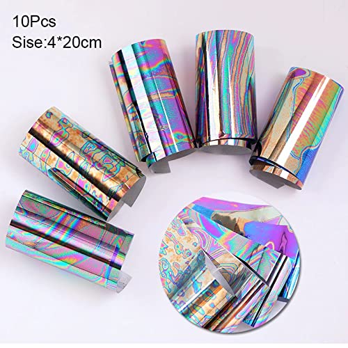 10Pcs Chameleon Nail Polish Stickers Set Marble Transfer Foil Iridescent Sliders Wraps Adhesive Decals Nail Art Decorations #TOP1