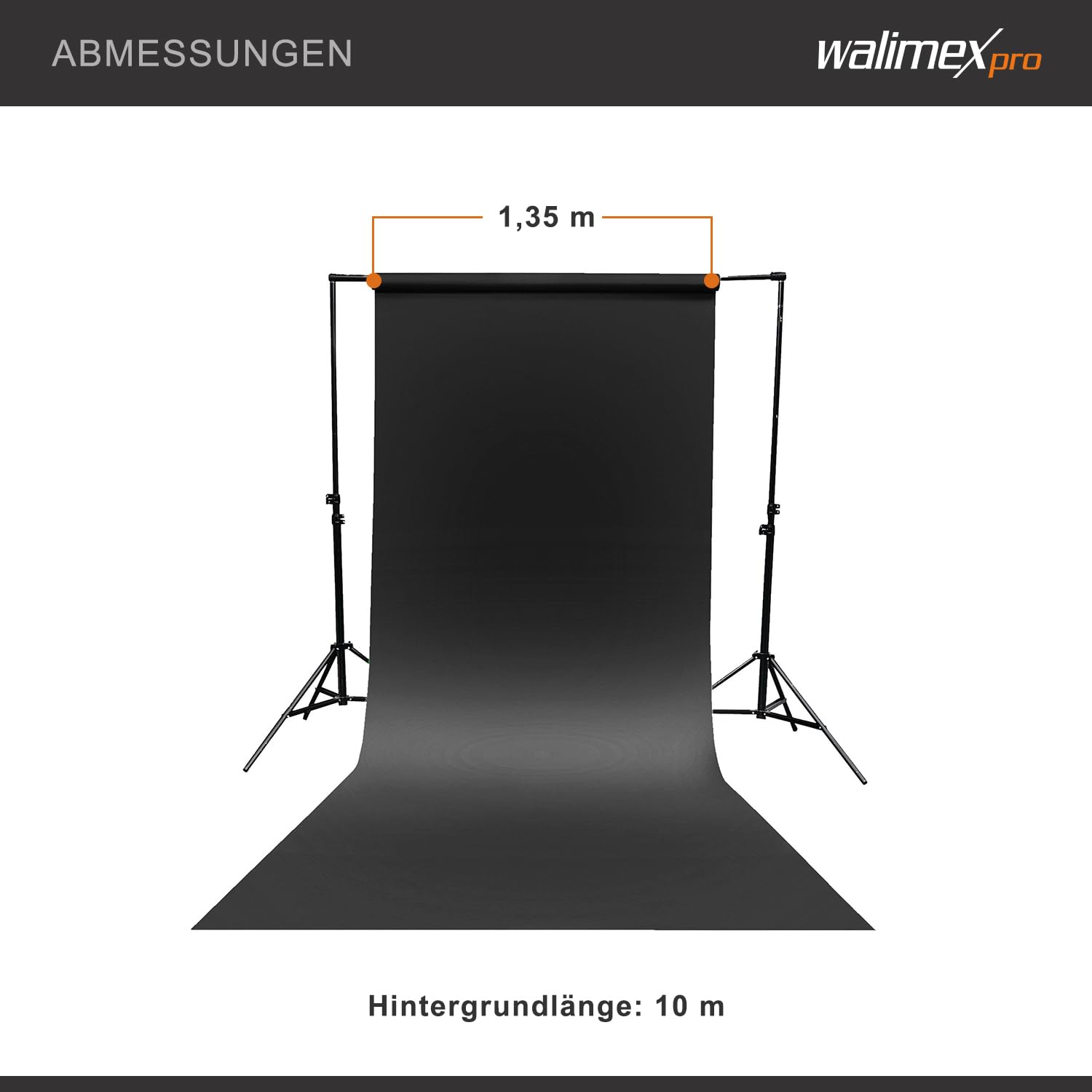 Walimex Pro Fotoachtergrond Van Karton – Zwart, 1,35 X 10 M, Voor Studio En Productfotografie, Oprolbaar En Stevig